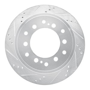 Lexus GX460 Brake Rotor (1) - Rear Left - R1 Concepts - Drilled & Slotted - Silver - `10-`24